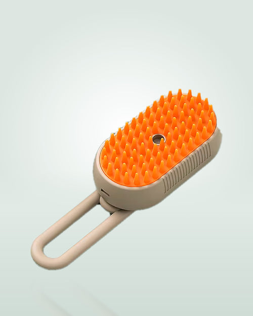 Nuzzle silicone pet grooming brush in Warm Khaki, shown on a pale green studio background