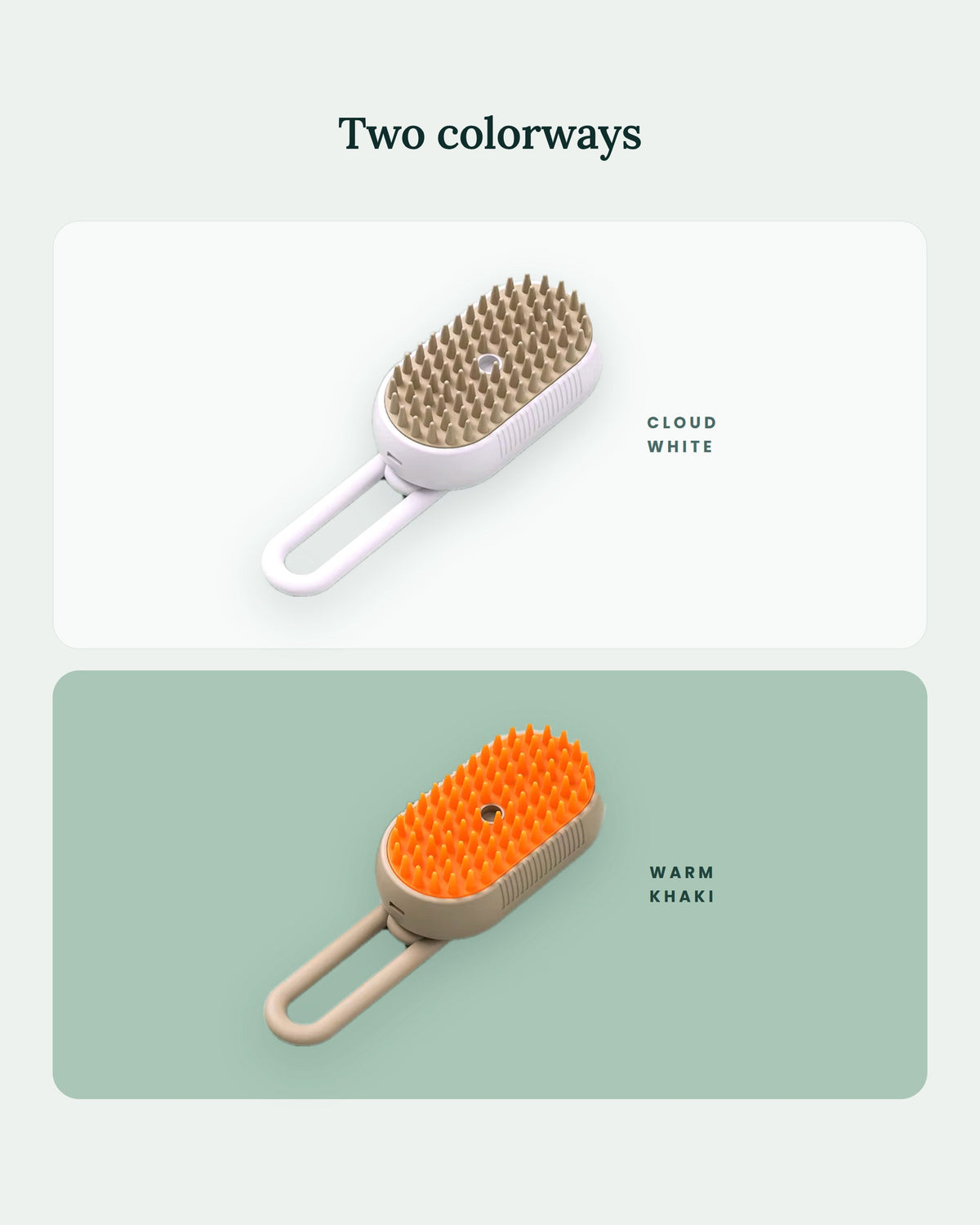 The brush in both colourways, Cloud White and Warm Khaki